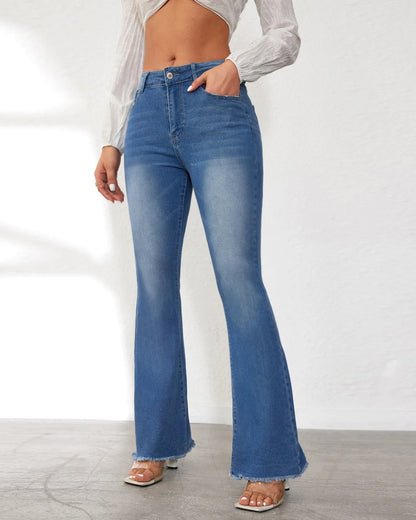 Women Flare Jeans Denim Pants Ankle Length Pockets Y2k Streetwear Mom Jeans High Waist Washed Bleached Vintage Streetwear Skinny