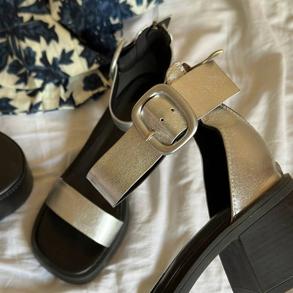 Sandales en cuir de vache véritable pour femmes