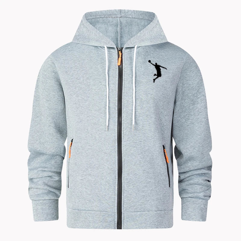 Cardigan confortable à capuche avec fermeture éclair et imprimé couleur unie pour homme