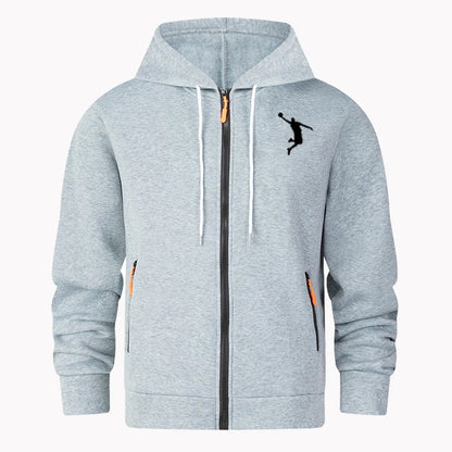 Cardigan confortable à capuche avec fermeture éclair et imprimé couleur unie pour homme