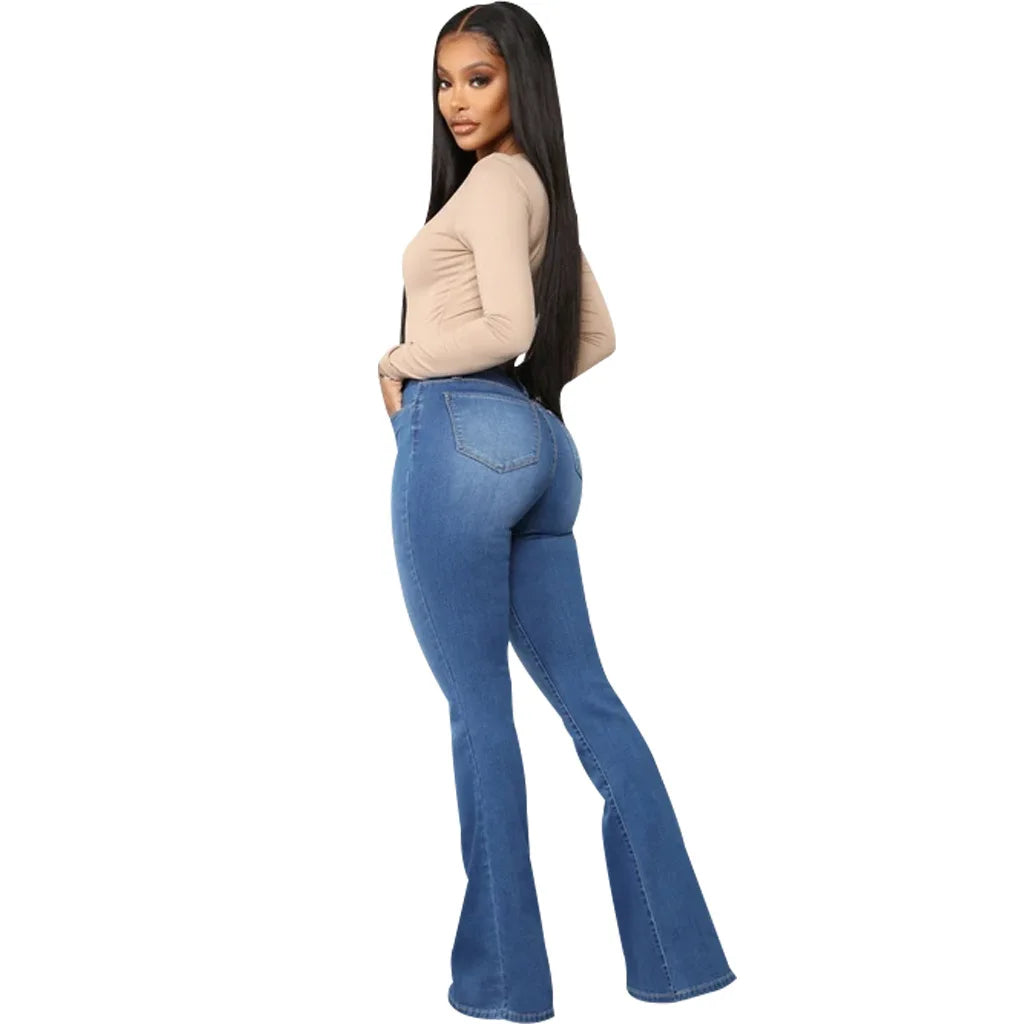 Jeans pantalon pour femmes, évasés et longs