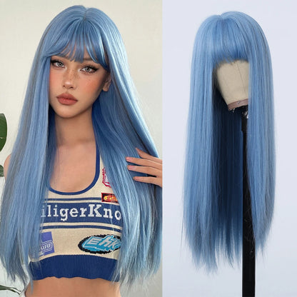 Perruques synthétiques longues et lisses noires et violettes ombrées pour femmes