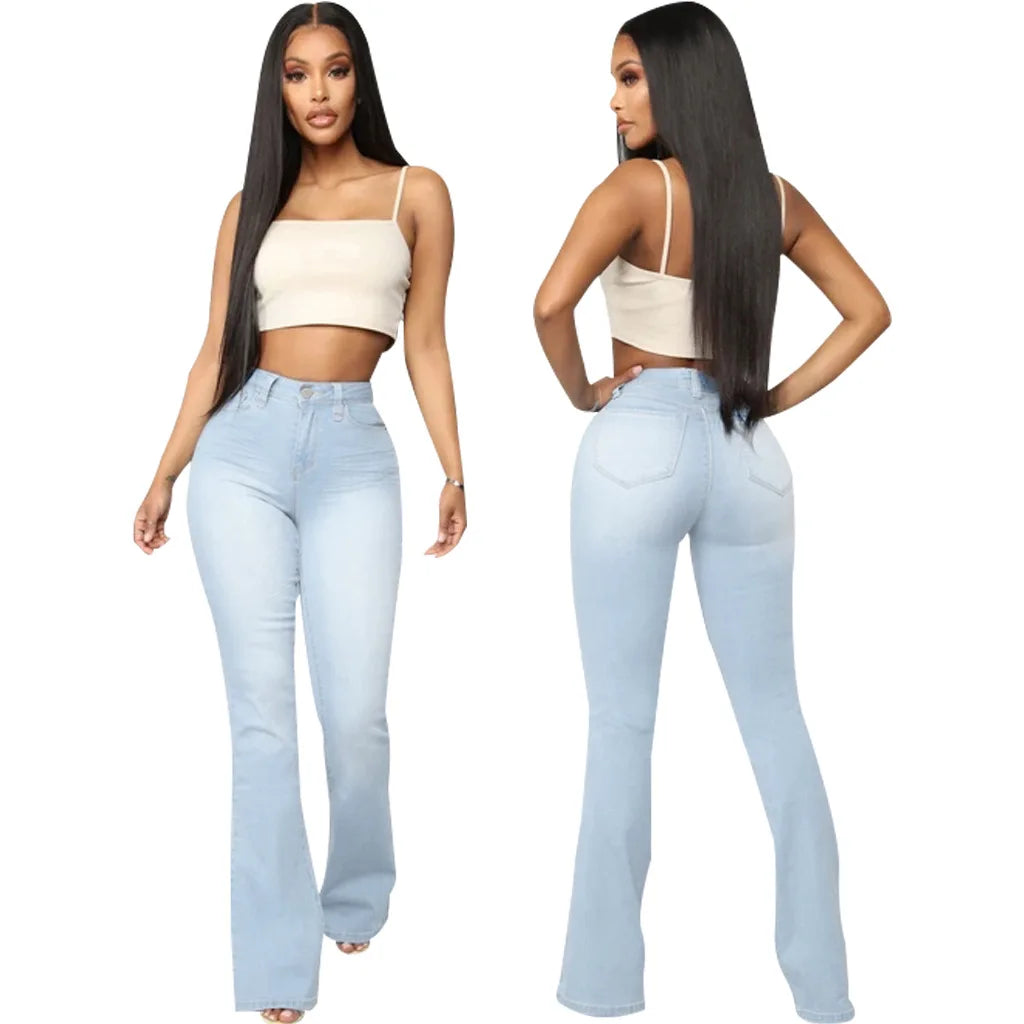 Jeans pantalon pour femmes, évasés et longs