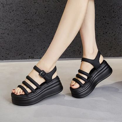 High Quality Women Retro Platform Sandals Summer Open Toe Slippers Sandalias Mujer Ladies Lightweight Open Toe Beach Shoes 7.5CM