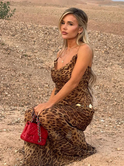 Robe sexy à imprimé léopard, sans manches, dos nu, coupe ajustée, style queue de poisson