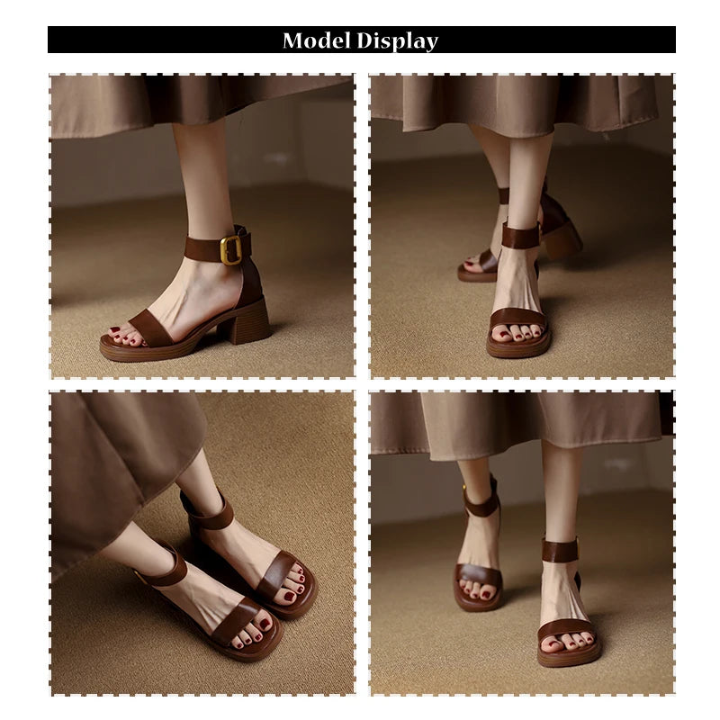 Sandales en cuir de vache véritable pour femmes