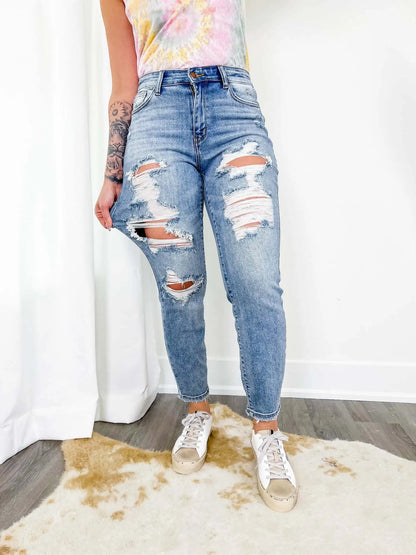 Jeans Femme Pantalon Long Denim Trou Crayon