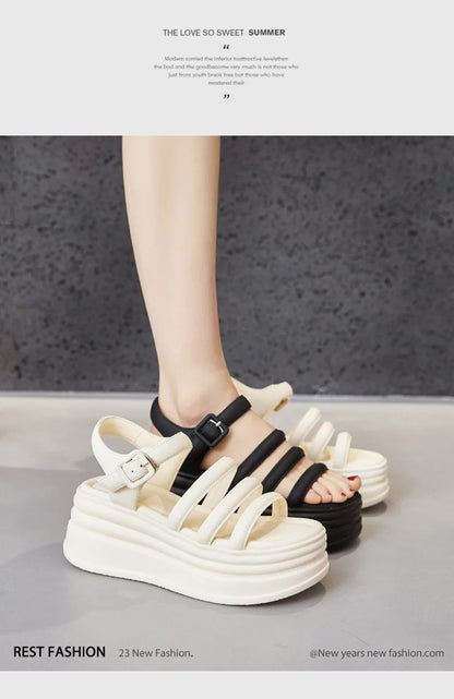 High Quality Women Retro Platform Sandals Summer Open Toe Slippers Sandalias Mujer Ladies Lightweight Open Toe Beach Shoes 7.5CM