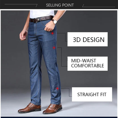 BROWON Brand 2025 Men Jeans Summer Thin Breathable Soft Mid Straight Regular Men's Jeans Trousers Vintage Mens Clothing