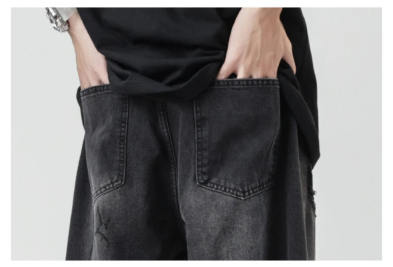 TFETTERS 2025 Summer New Ripped Jeans Men Vintage Mid Rise Straight Leg Designer Jeans Fashion Hip Hop Streetwear Men Clothing