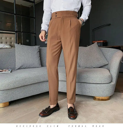 Pantalon de costume élégant et slim pour homme, de haute qualité