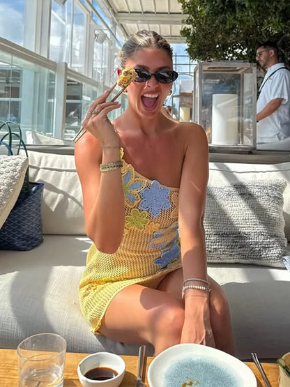 Robe courte sexy à bretelles en crochet pour femmes