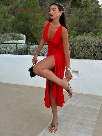 Robe longue d'été en tricot ajouré pour femme