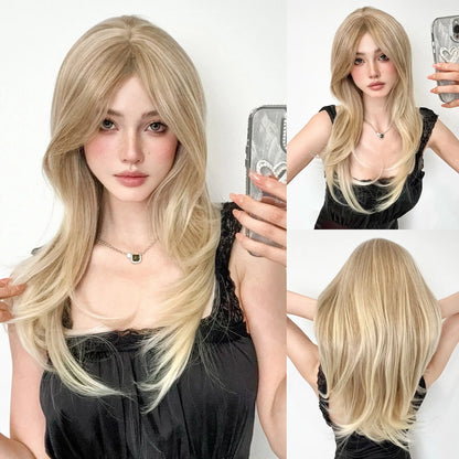 Perruques synthétiques longues et lisses noires et violettes ombrées pour femmes