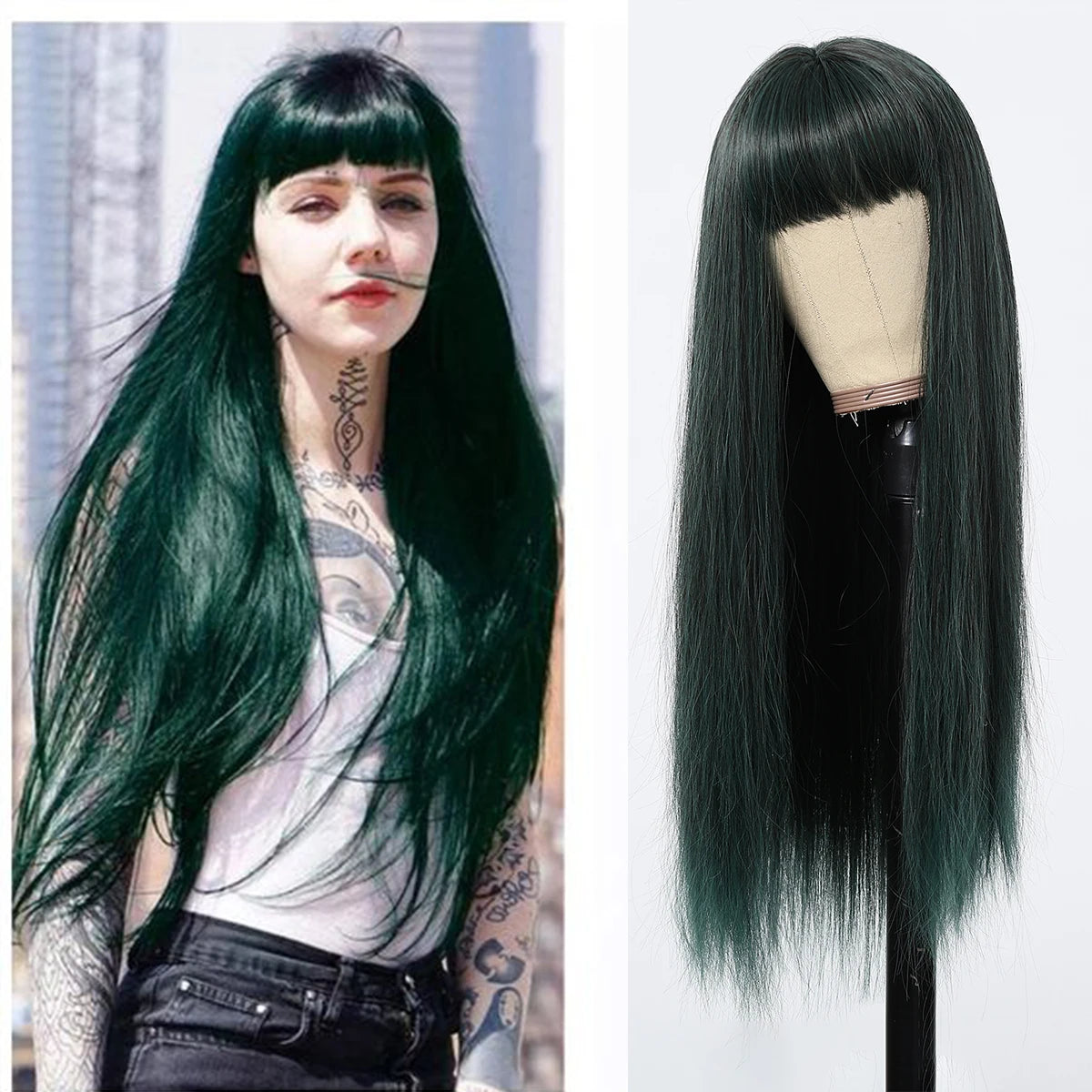 Perruques synthétiques longues et lisses noires et violettes ombrées pour femmes