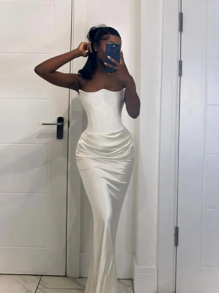 Robe bustier rose en arête de poisson, sexy, slim