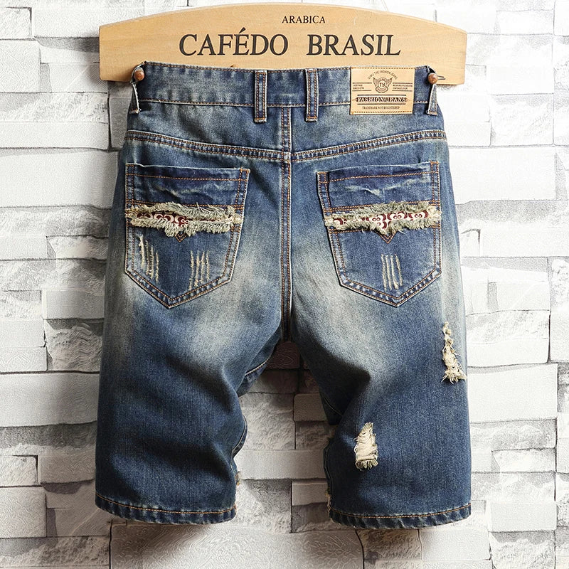 Jean court bleu déchiré pour homme