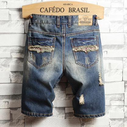 Jean court bleu déchiré pour homme