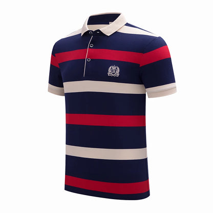 Polo d'été classique à rayures pour homme, en coton, à manches courtes, brodé, décontracté