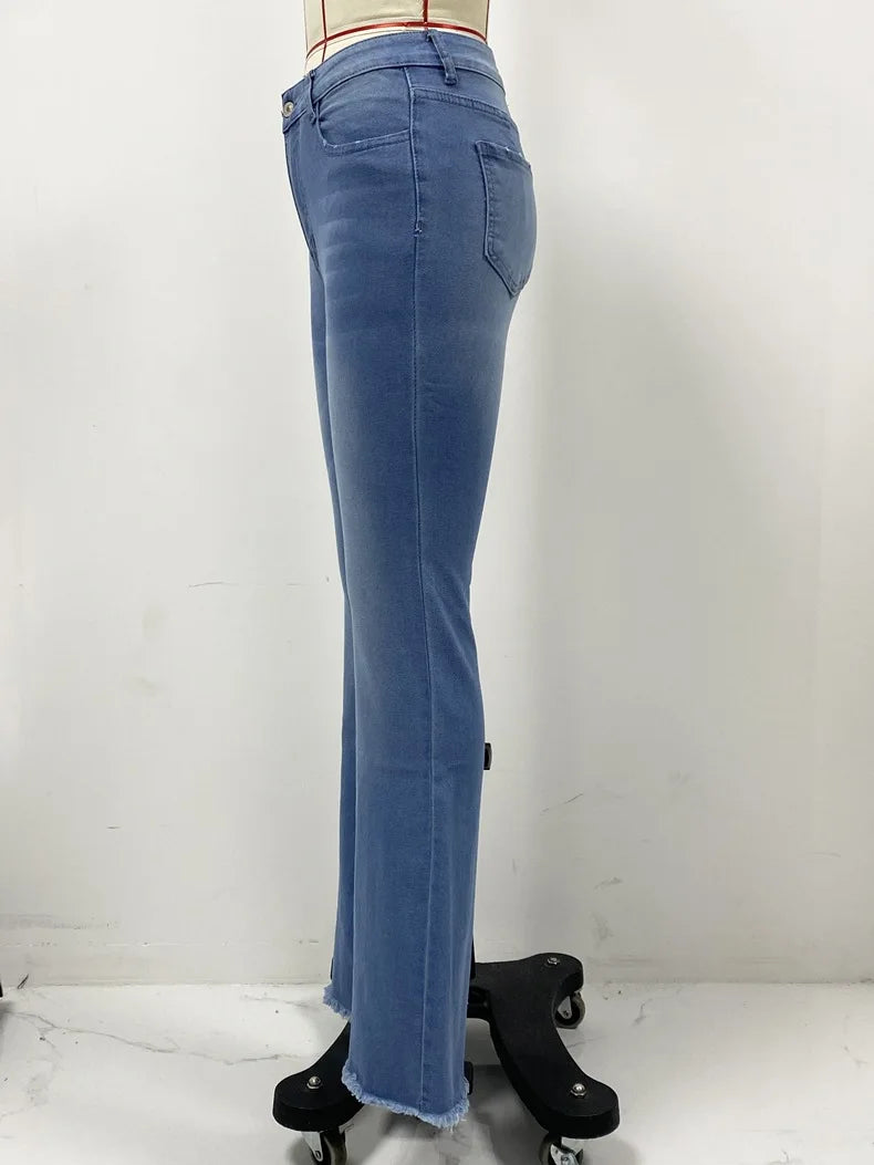 Women Flare Jeans Denim Pants Ankle Length Pockets Y2k Streetwear Mom Jeans High Waist Washed Bleached Vintage Streetwear Skinny