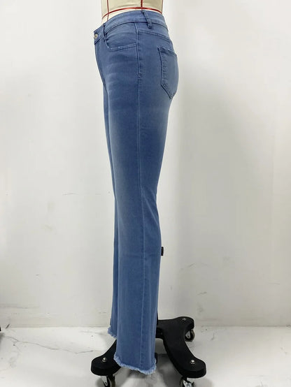 Women Flare Jeans Denim Pants Ankle Length Pockets Y2k Streetwear Mom Jeans High Waist Washed Bleached Vintage Streetwear Skinny