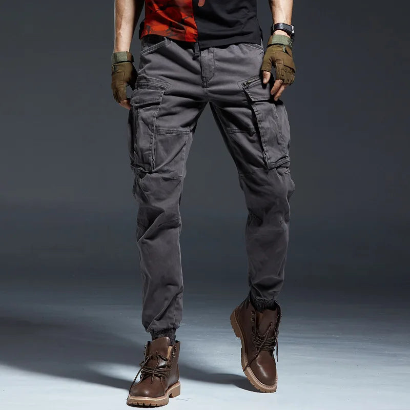 Ankle Length Jogging Pants Men Denim Cotton Pockets Elastic Waist Cargo Pants Men 2020 Winter Thick Tactical Pants