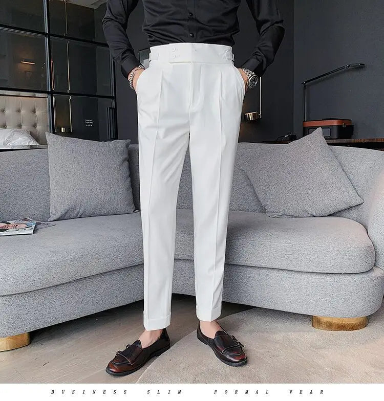 Pantalon de costume élégant et slim pour homme, de haute qualité