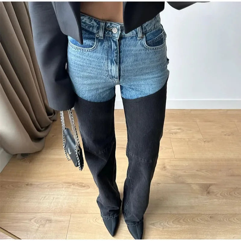 Mode Y2k Patchwork Jeans für Frauen Reißverschlüsse Knopftasche Highwaist Straight Denim Hosen 2025 Frühling Sommer Street Hose