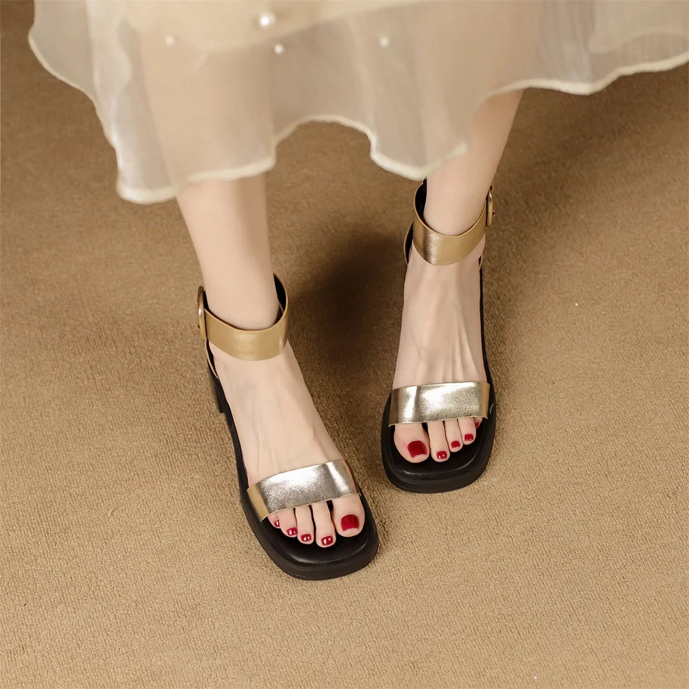 Sandales en cuir de vache véritable pour femmes