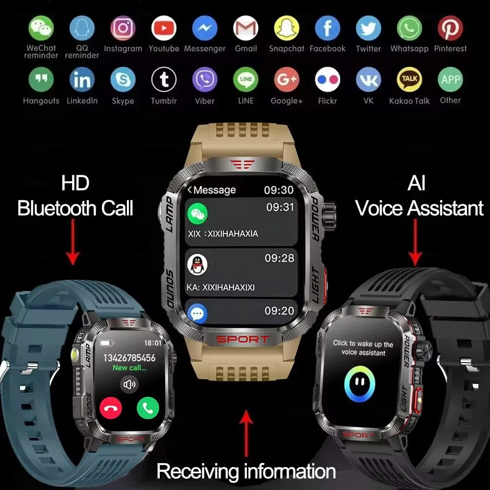 Reloj inteligente militar para exteriores para hombre con GPS y llamadas Bluetooth