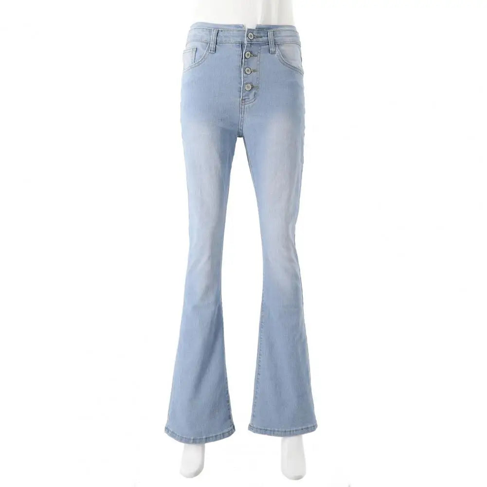 Schlankmachende Jeans mit hohem Bund und ausgestelltem Saum für Damen mit farblich passendem Farbverlauf