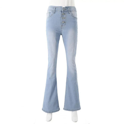 Schlankmachende Jeans mit hohem Bund und ausgestelltem Saum für Damen mit farblich passendem Farbverlauf