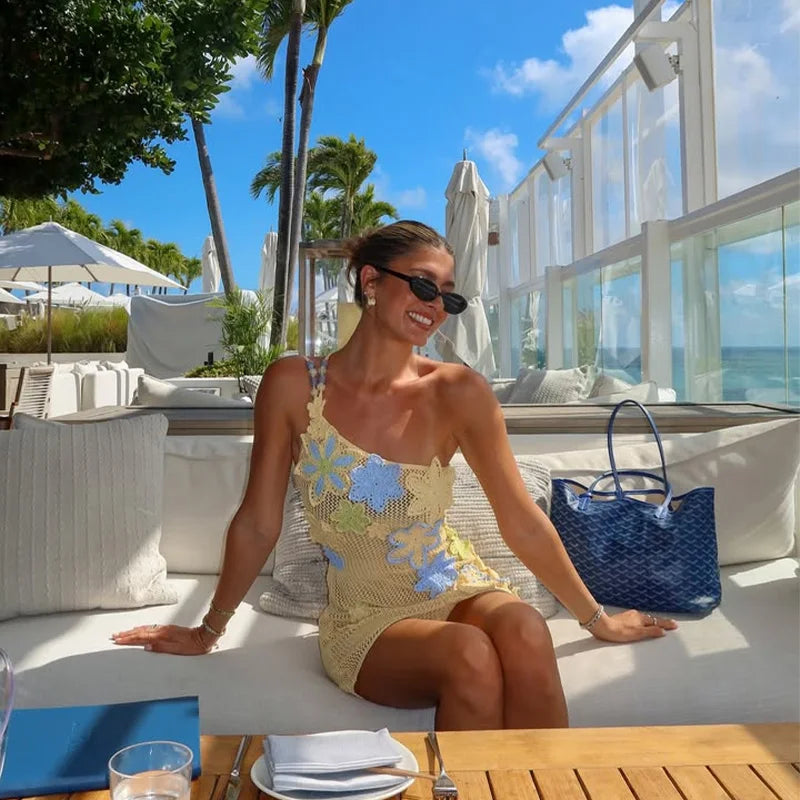 Robe courte sexy à bretelles en crochet pour femmes