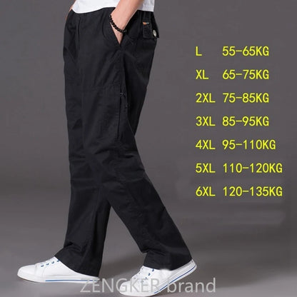 spring summer casual pants male big size 6XL Multi Pocket Jeans oversize Pants overalls elastic waist pants plus size men