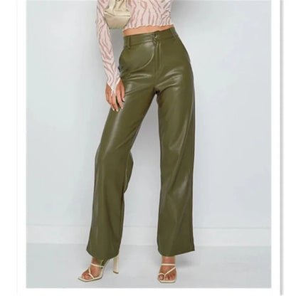Pantalon en cuir PU taille haute, élégant et uni, style urbain