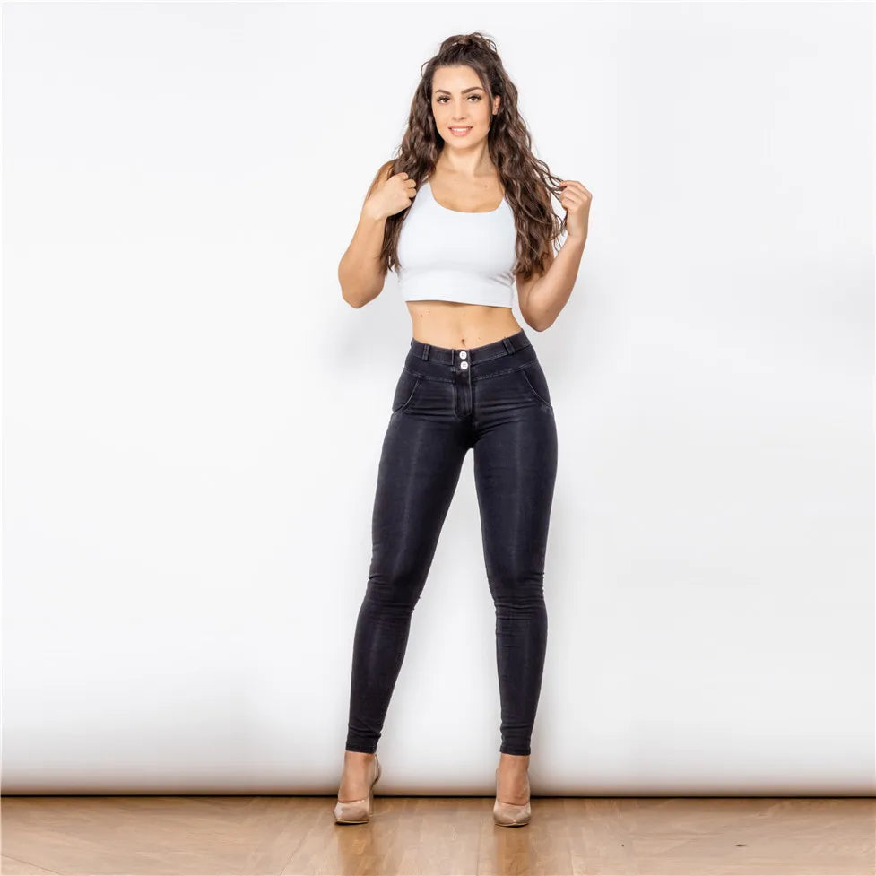 Melody Stretch Boyfriendjeans Straight Leg Jeans Damen Denim Skinny Schwarze Hose Hip Capris Bleistift-Jeggings Femme Push Up