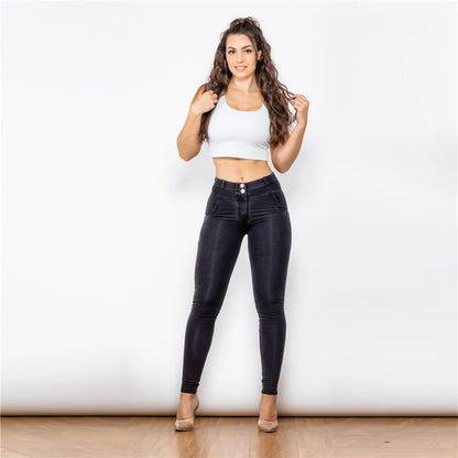 Melody Stretch Boyfriendjeans Straight Leg Jeans Damen Denim Skinny Schwarze Hose Hip Capris Bleistift-Jeggings Femme Push Up