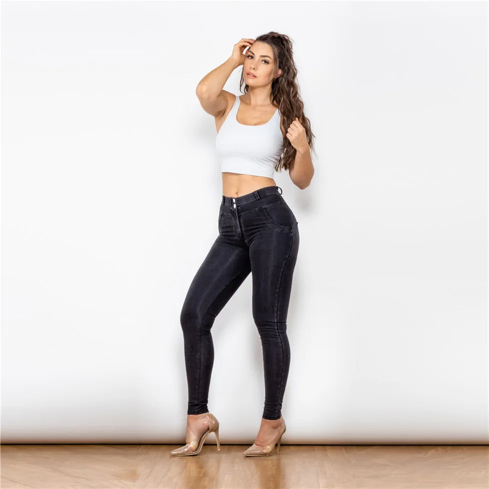 Melody Stretch Boyfriendjeans Straight Leg Jeans Damen Denim Skinny Schwarze Hose Hip Capris Bleistift-Jeggings Femme Push Up